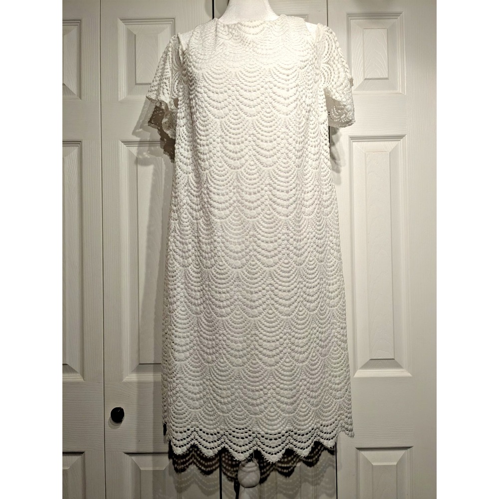 NEW Lilly Pulitzer Somerset Dress Sz: M Nylon Scalloped Lace Lined Cold Shoulder - Picture 1 of 16